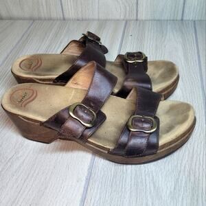 Dansko Sophie Oil Tanned Brown Leather Strap Heeled Sandals Shoes Size 9.5